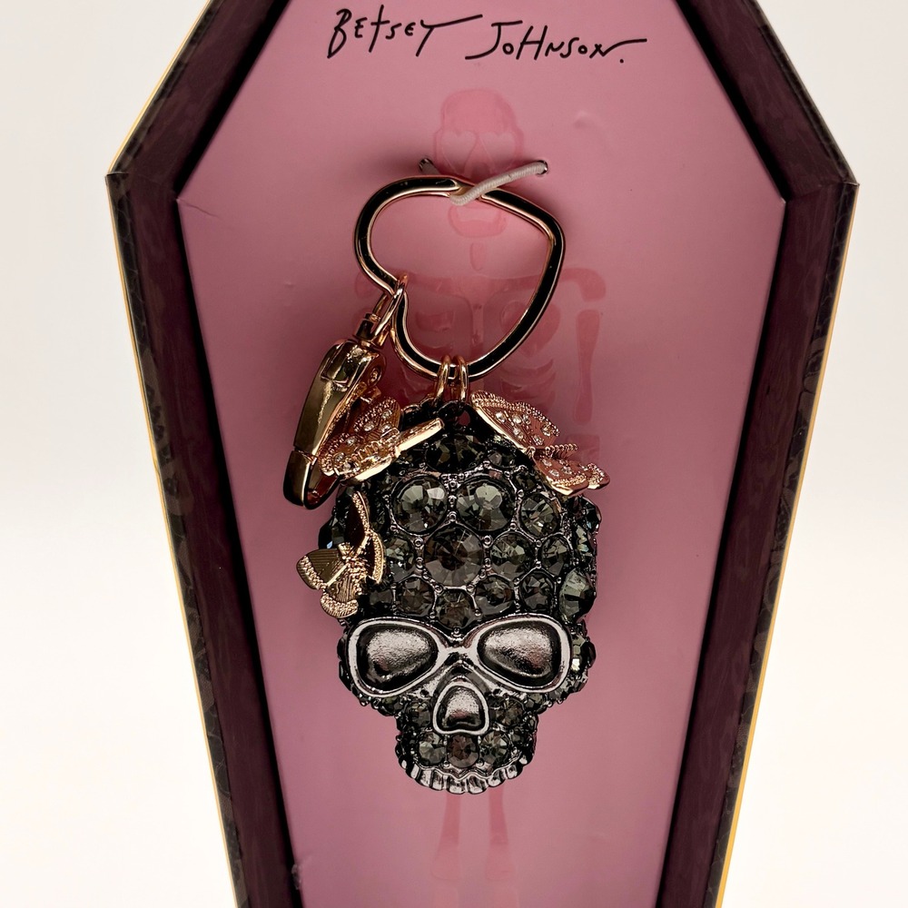 Betsey Johnson Crystal Skull Butterfly Jewelry Bag Charm Keychain Halloween